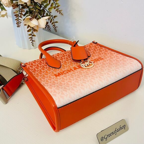 Michael Kors Mirella Small Ombré Signature Logo Crossbody Bag Red Clay - Picture 5 of 10